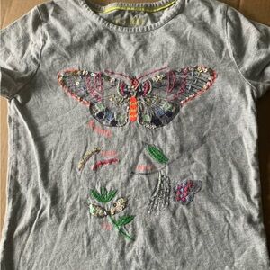 Mini Boden Gray Butterfly Short Sleeve Tee with Floral Design 7/8 girls
